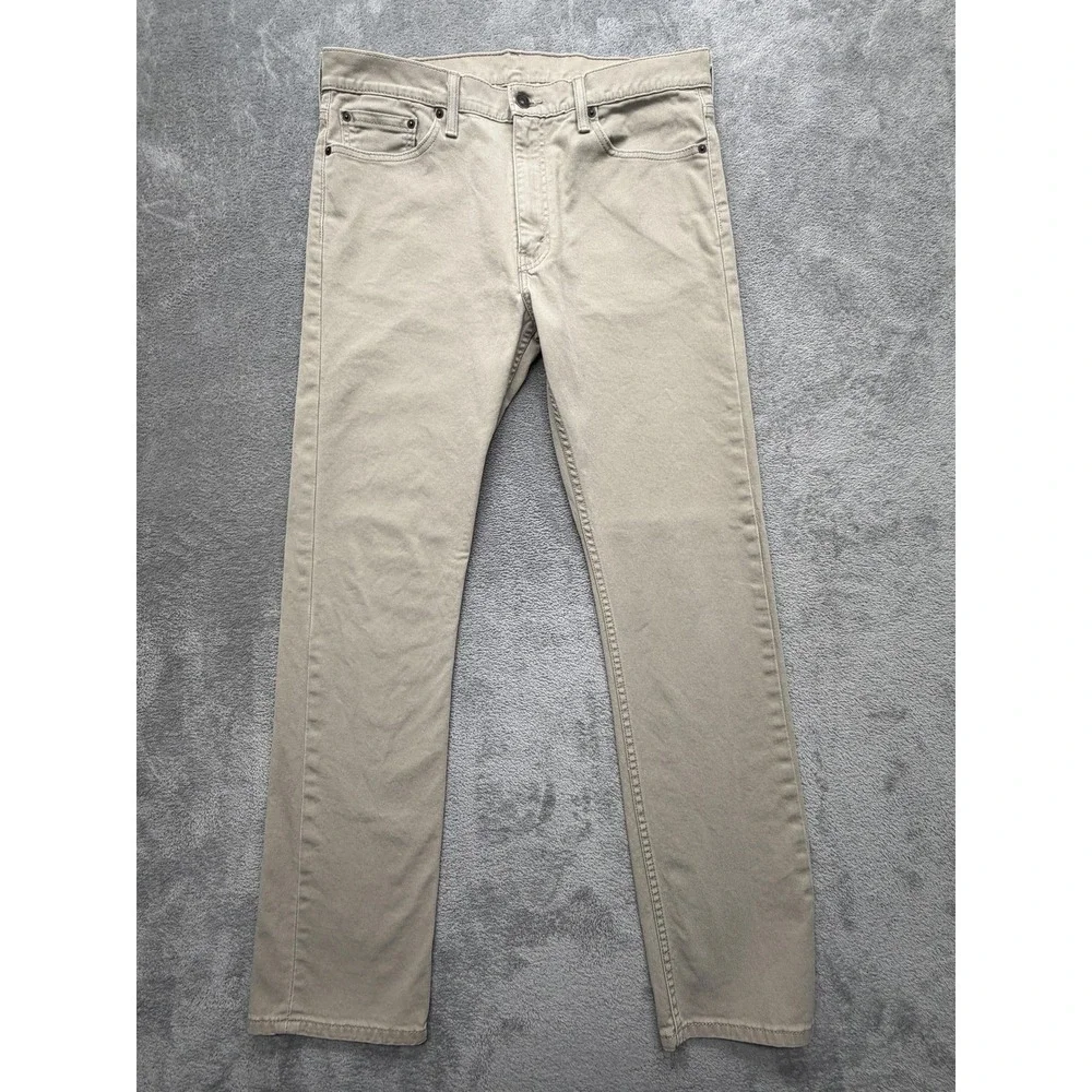 Levis 513 Jeans Mens Measured 36x32 Beige Slim Straight‎ Denim Stretch Zip Fly